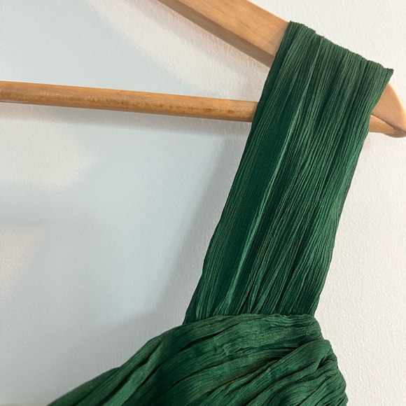 New! J Crew Bridal Cocktail Forrest Green One Shoulder Silk Chiffon Dress 2P - Picture 9 of 15